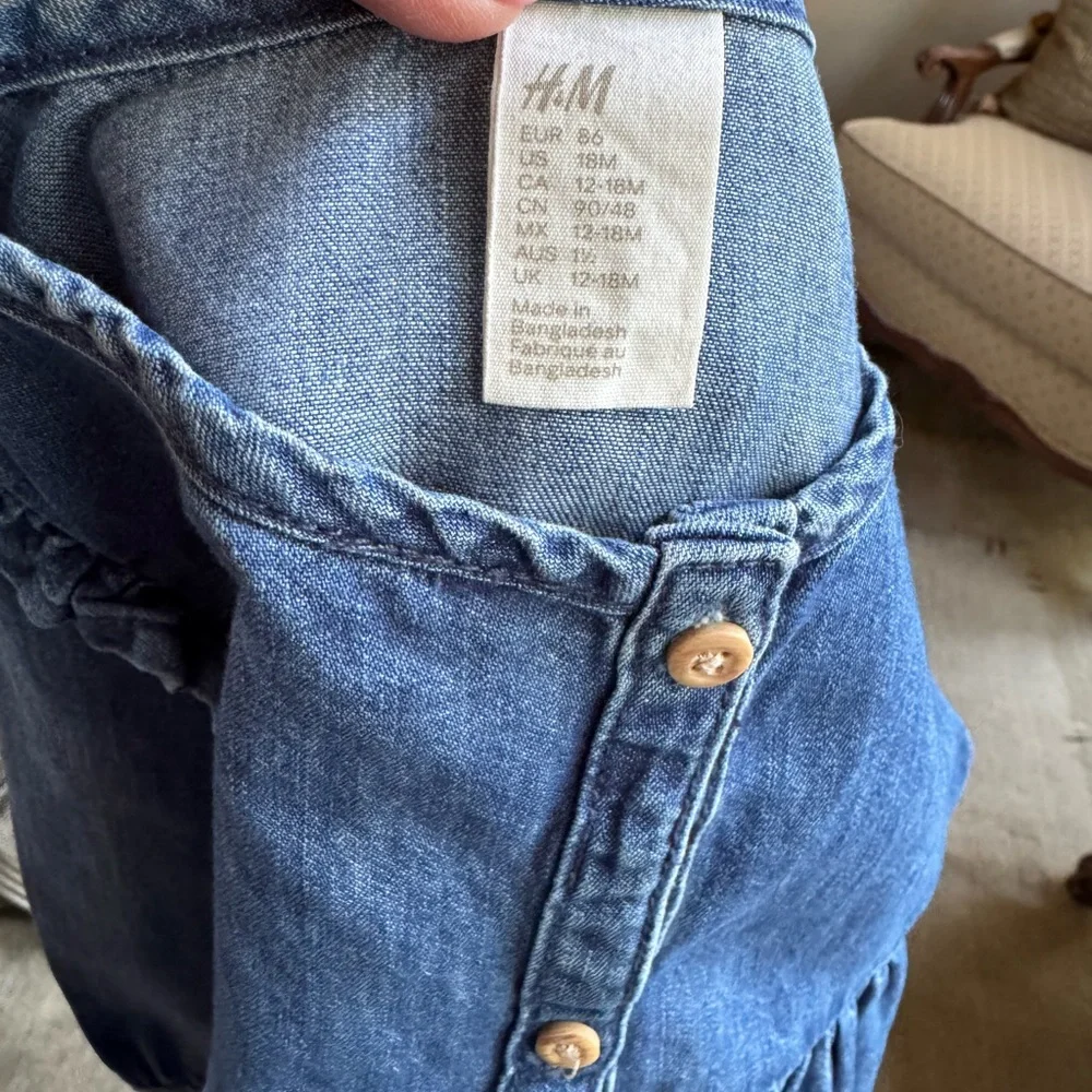 💙H & M Blue Denim Long Sleeve Dressl - Picture 3 of 7